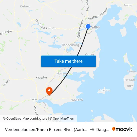Verdenspladsen/Karen Blixens Blvd. (Aarhus Kom) to Daugård map