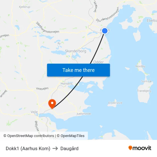 Dokk1 (Aarhus Kom) to Daugård map