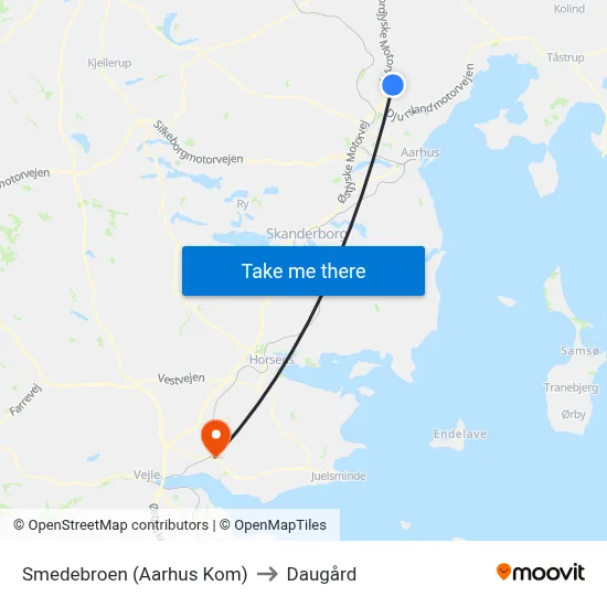 Smedebroen (Aarhus Kom) to Daugård map