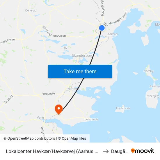 Lokalcenter Havkær/Havkærvej (Aarhus Kom) to Daugård map