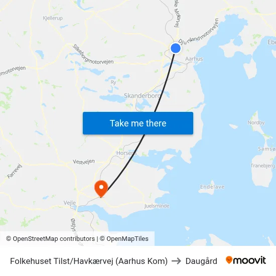 Folkehuset Tilst/Havkærvej (Aarhus Kom) to Daugård map