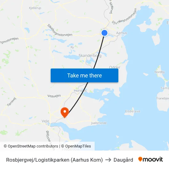 Rosbjergvej/Logistikparken (Aarhus Kom) to Daugård map