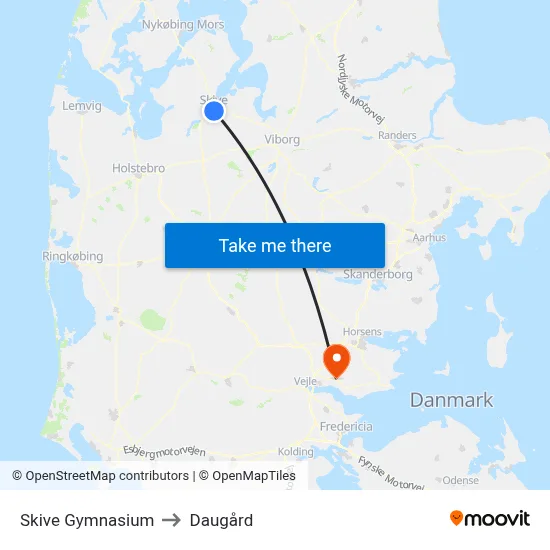 Skive Gymnasium to Daugård map