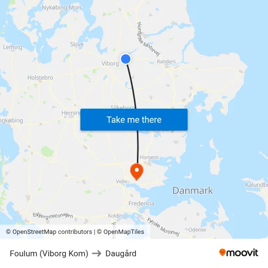 Foulum (Viborg Kom) to Daugård map