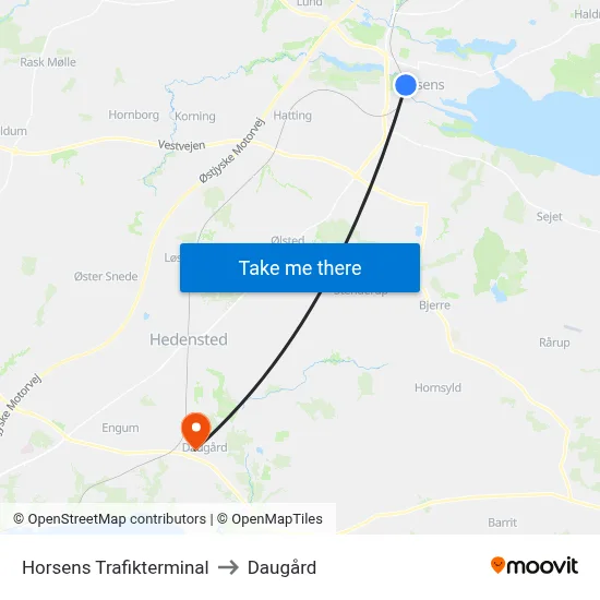 Horsens Trafikterminal to Daugård map