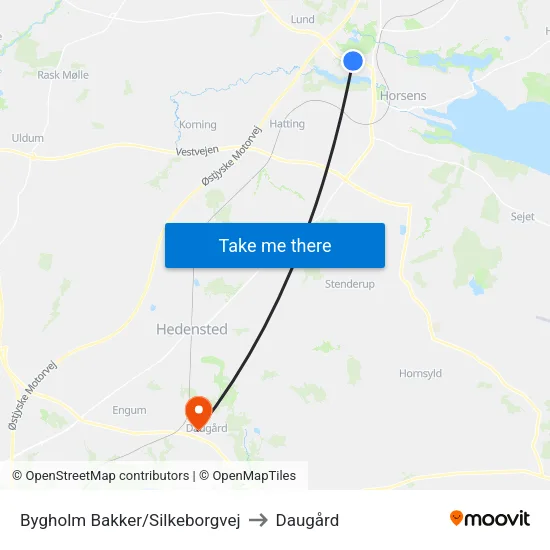 Bygholm Bakker/Silkeborgvej to Daugård map