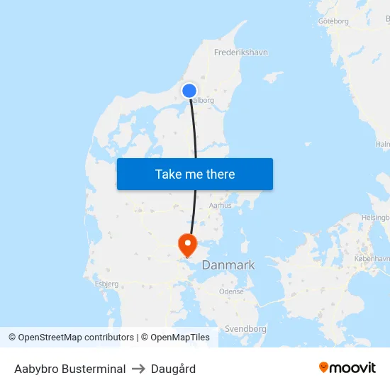 Aabybro Busterminal to Daugård map