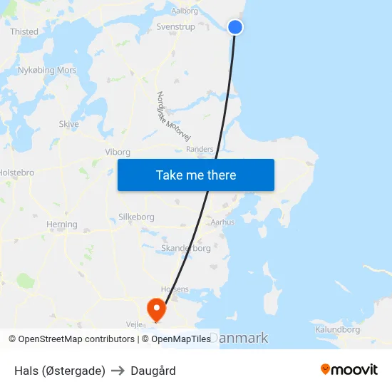 Hals (Østergade) to Daugård map