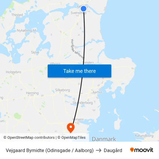 Vejgaard Bymidte (Odinsgade / Aalborg) to Daugård map