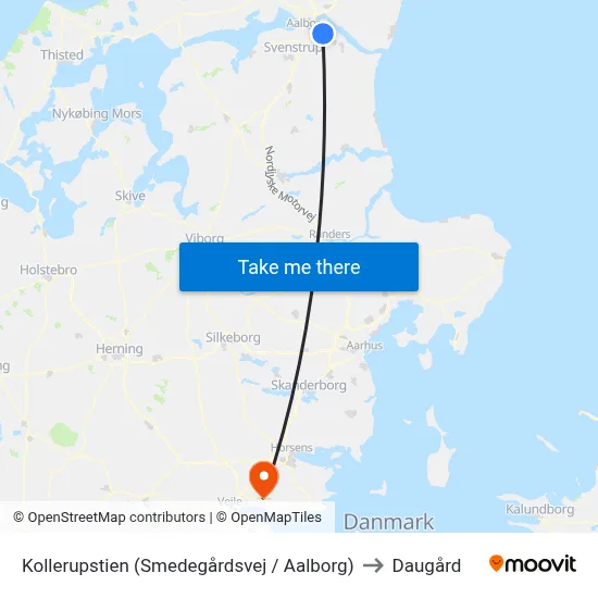 Kollerupstien (Smedegårdsvej / Aalborg) to Daugård map