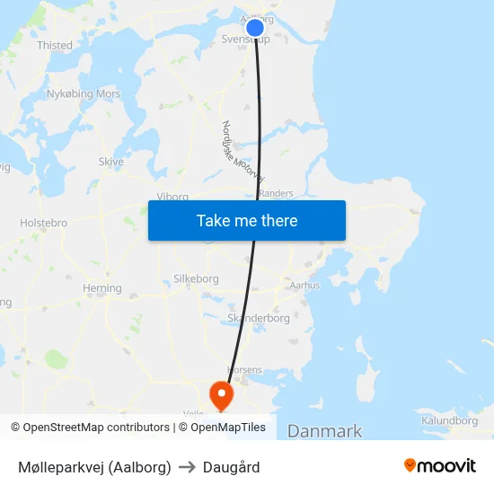 Mølleparkvej (Aalborg) to Daugård map