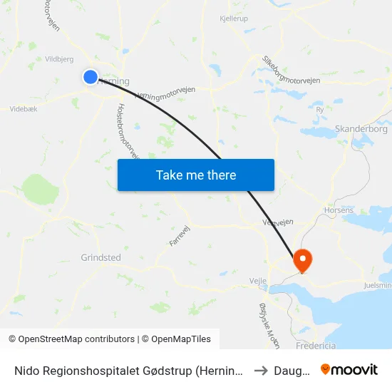 Nido Regionshospitalet Gødstrup (Herning Kom) to Daugård map