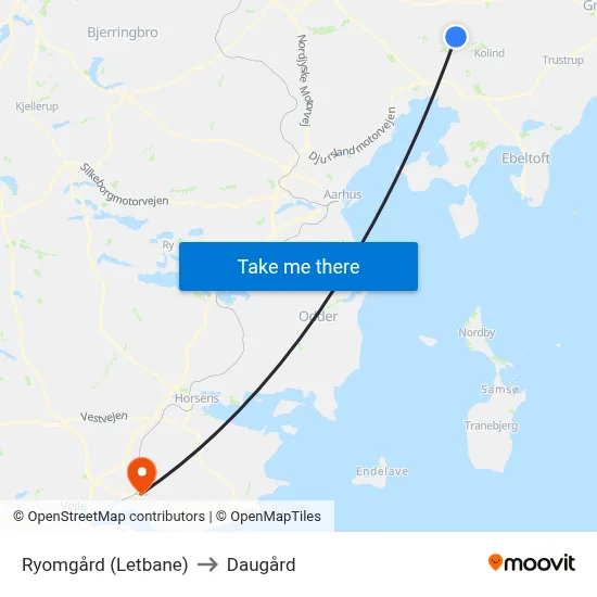 Ryomgård (Letbane) to Daugård map