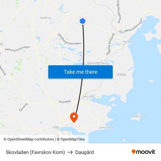 Skovladen (Favrskov Kom) to Daugård map