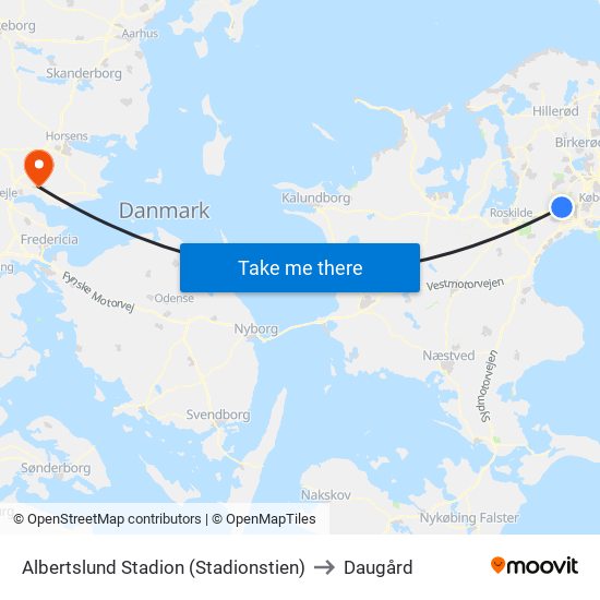 Albertslund Stadion (Stadionstien) to Daugård map