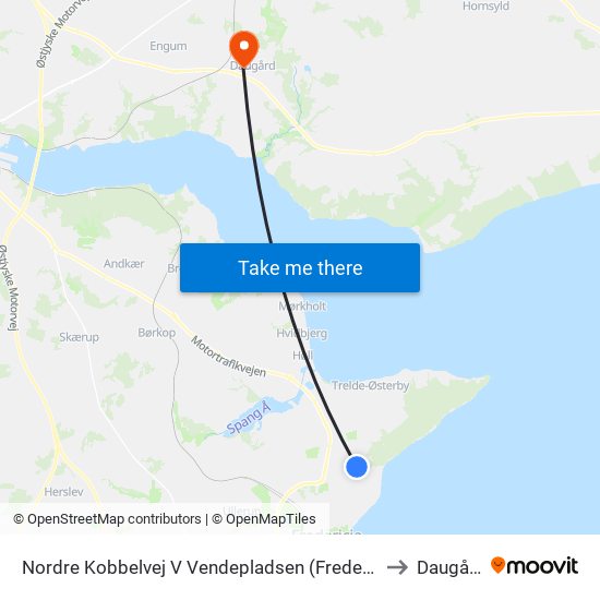 Nordre Kobbelvej V Vendepladsen (Fredericia) to Daugård map