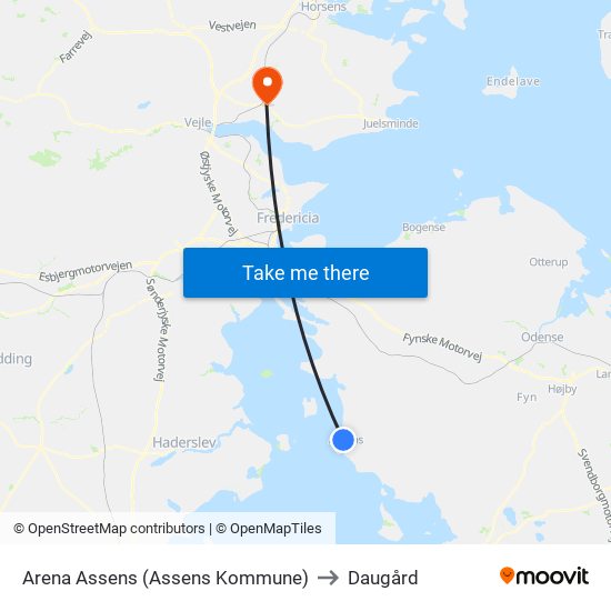 Arena Assens (Assens Kommune) to Daugård map