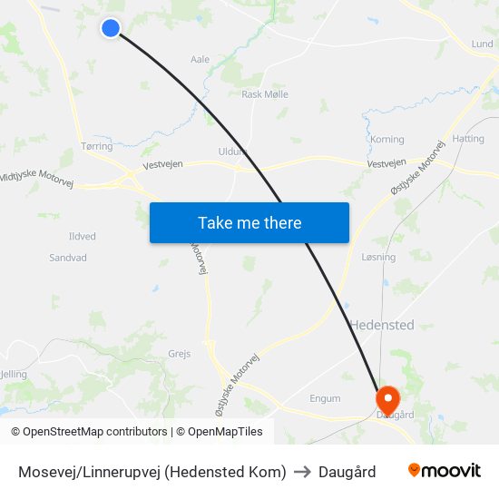 Mosevej/Linnerupvej (Hedensted Kom) to Daugård map