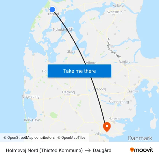 Holmevej Nord (Thisted Kommune) to Daugård map