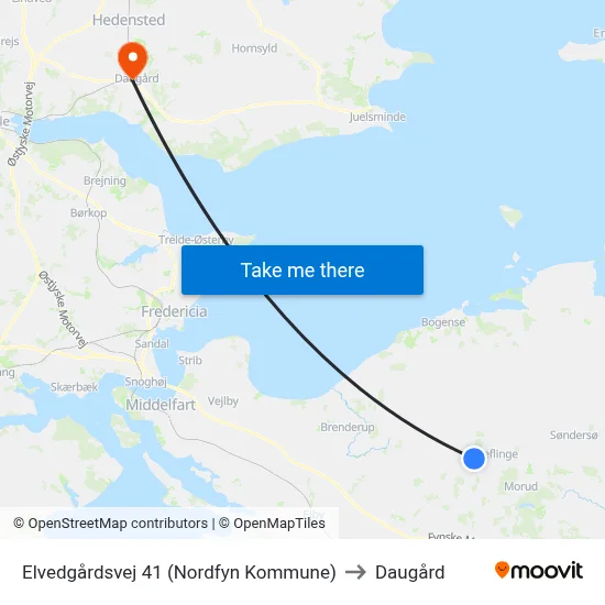 Elvedgårdsvej 41 (Nordfyn Kommune) to Daugård map