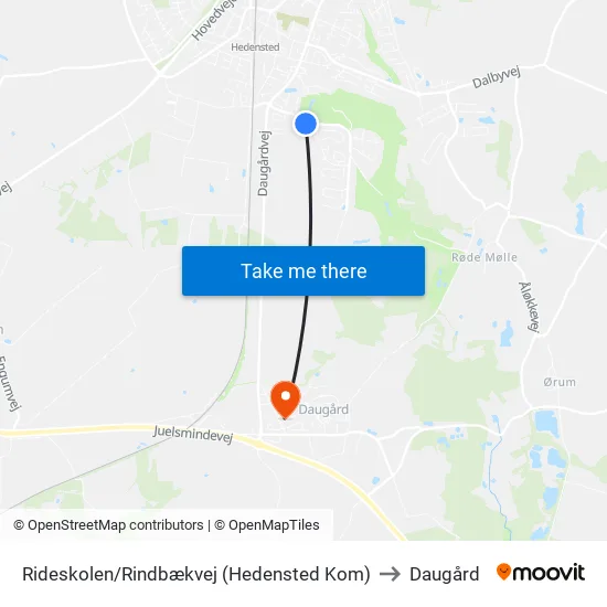Rideskolen/Rindbækvej (Hedensted Kom) to Daugård map