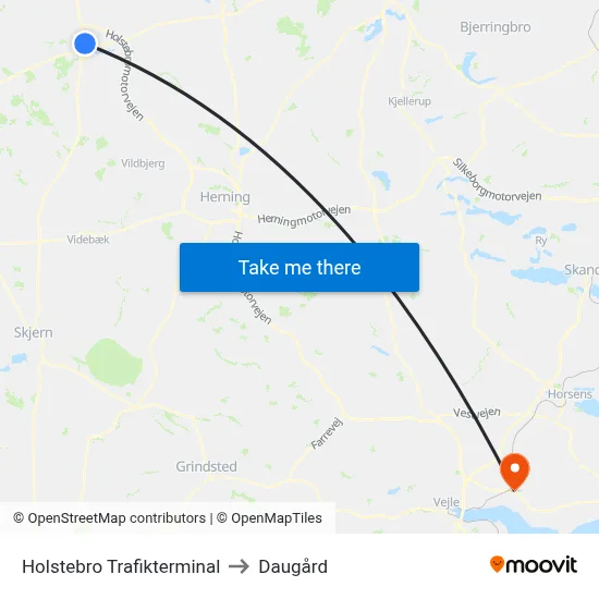 Holstebro Trafikterminal to Daugård map