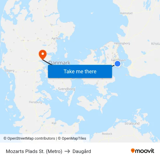 Mozarts Plads St. (Metro) to Daugård map