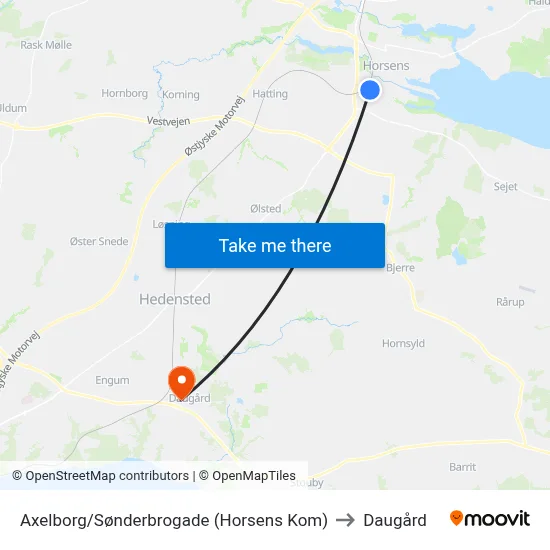 Axelborg/Sønderbrogade (Horsens Kom) to Daugård map