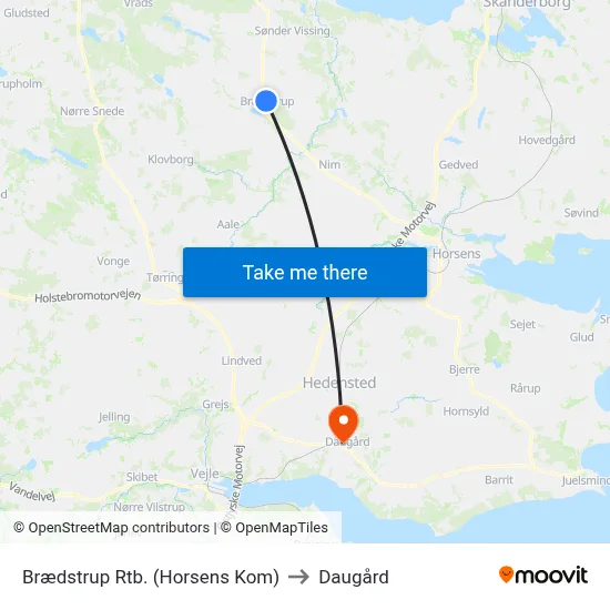 Brædstrup Rtb. (Horsens Kom) to Daugård map