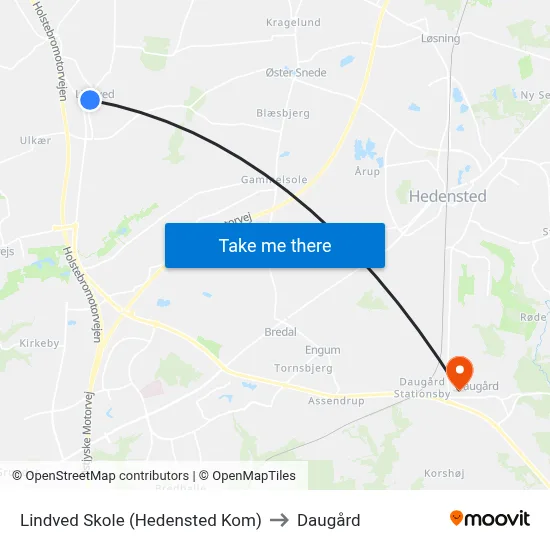Lindved Skole (Hedensted Kom) to Daugård map