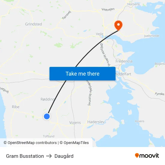 Gram Busstation to Daugård map
