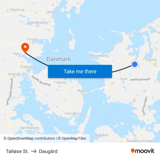 Tølløse St. to Daugård map