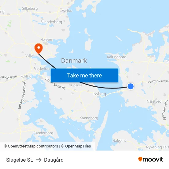 Slagelse St. to Daugård map