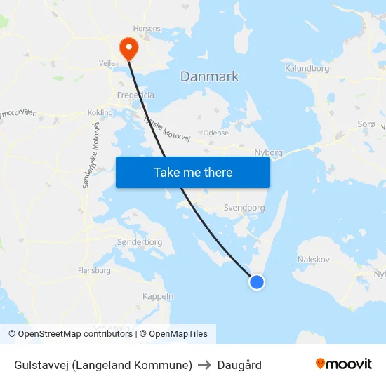 Gulstavvej (Langeland Kommune) to Daugård map