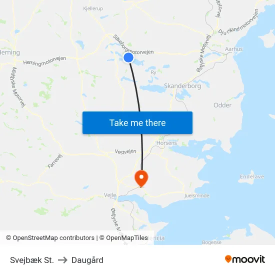 Svejbæk St. to Daugård map