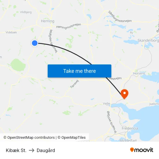 Kibæk St. to Daugård map