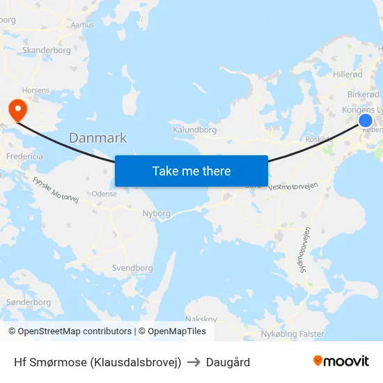 Hf Smørmose (Klausdalsbrovej) to Daugård map