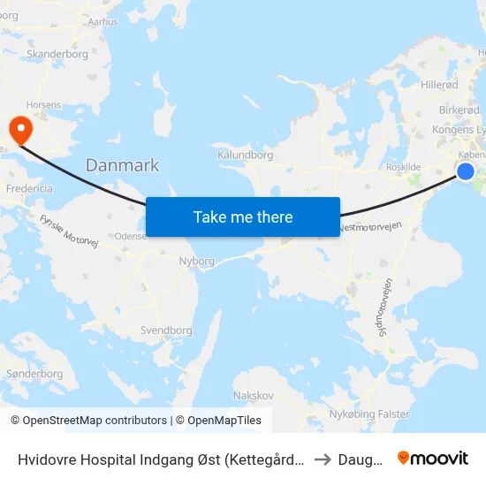Hvidovre Hospital Indgang Øst (Kettegård Allé) to Daugård map