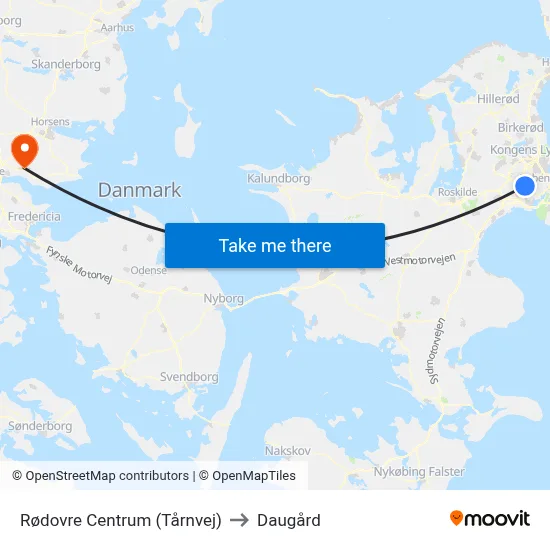 Rødovre Centrum (Tårnvej) to Daugård map