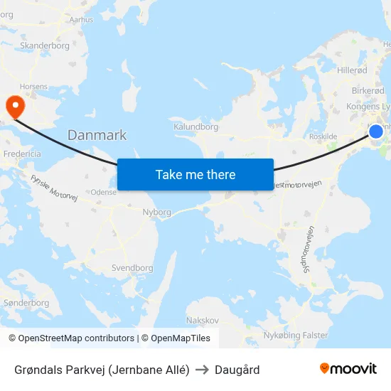 Grøndals Parkvej (Jernbane Allé) to Daugård map