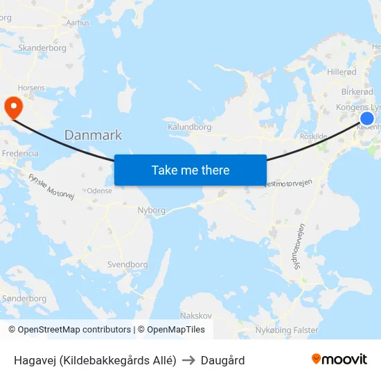 Hagavej (Kildebakkegårds Allé) to Daugård map