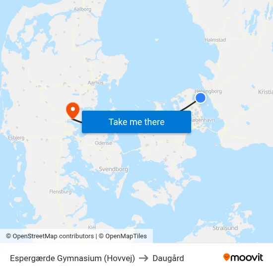 Espergærde Gymnasium (Hovvej) to Daugård map