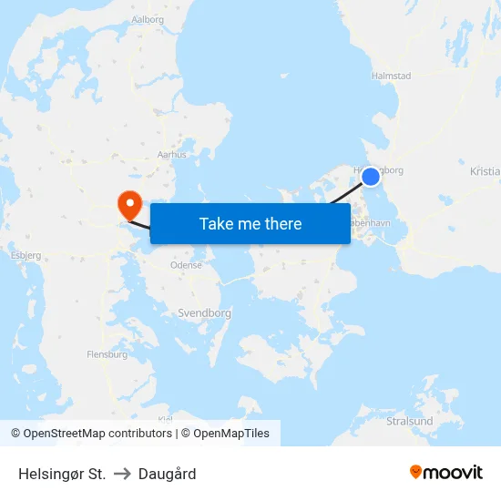 Helsingør St. to Daugård map