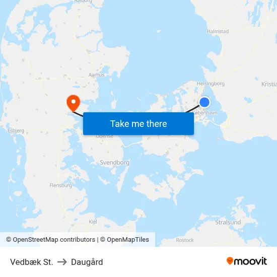 Vedbæk St. to Daugård map