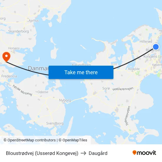 Bloustrødvej (Usserød Kongevej) to Daugård map