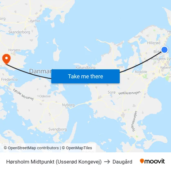 Hørsholm Midtpunkt (Usserød Kongevej) to Daugård map