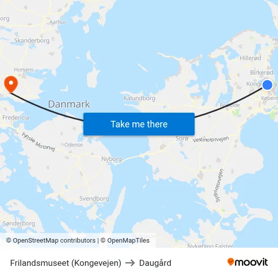 Frilandsmuseet (Kongevejen) to Daugård map