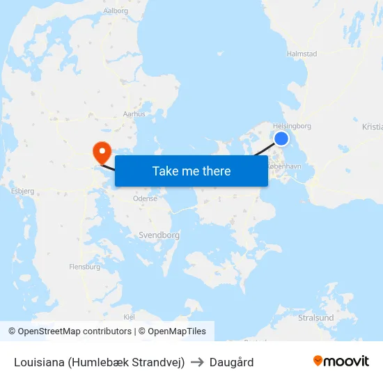 Louisiana (Humlebæk Strandvej) to Daugård map