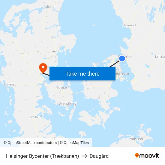 Helsingør Bycenter (Trækbanen) to Daugård map