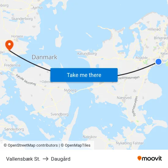 Vallensbæk St. to Daugård map